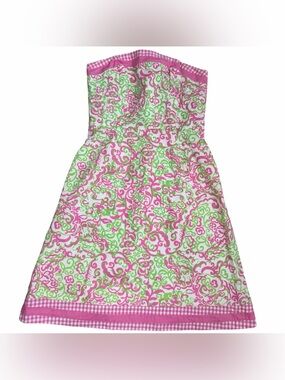 Vintage Lilly Pulitzer Strapless Gingham-Trim Dress - White Tag